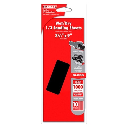 Diablo Diablo 9 in. L X 3-2/3 in. W 1000 Grit Silicone Carbide Sanding Sheet 10 pk DCS323100010W